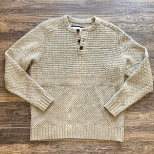 Men's Crewneck Button Henley Sweater - Cream